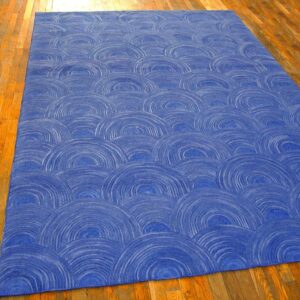 Contemporary American Hooked Rug — Blue Clouds-Geometric Pattern - detail view 1