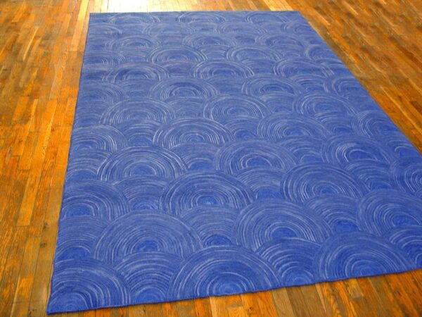 Contemporary american hooked rug — blue clouds-geometric pattern - detail view 1