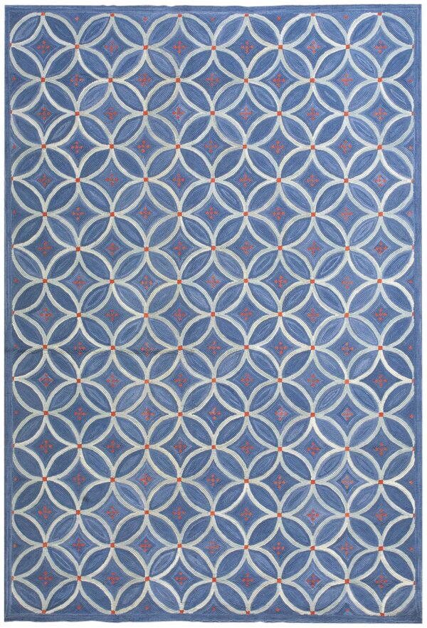 Contemporary american hooked rug 6'ã—9' â€” blue geometric design