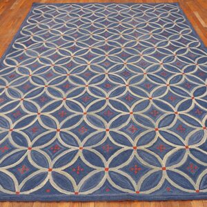 Contemporary American Hooked Rug 6'Ã—9' â€” Blue Geometric Design - detail view 1