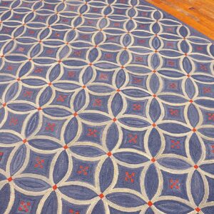 Contemporary American Hooked Rug 6'Ã—9' â€” Blue Geometric Design - detail view 2