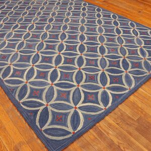 Contemporary American Hooked Rug 6'Ã—9' â€” Blue Geometric Design - detail view 3
