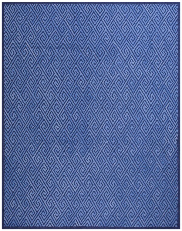 Contemporary american hooked rug 8'ã—10' â€” blue geometric pattern