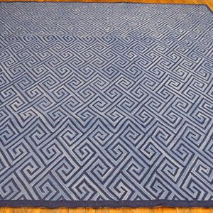 Contemporary American Hooked Rug 8'Ã—10' â€” Blue Geometric Pattern - detail view 1