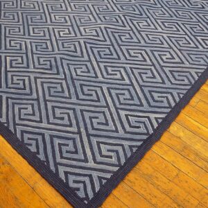 Contemporary American Hooked Rug 8'Ã—10' â€” Blue Geometric Pattern - detail view 3