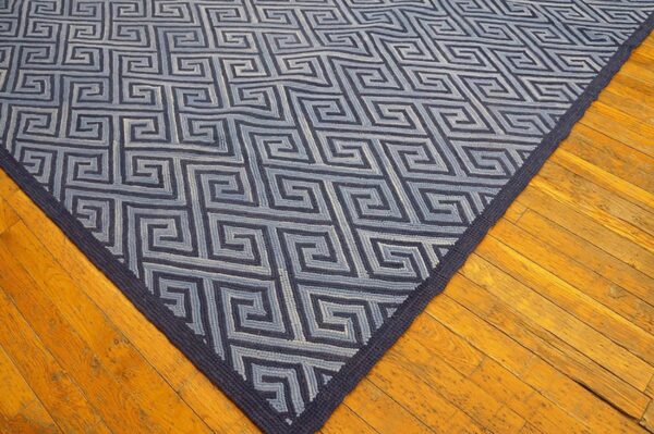 Contemporary american hooked rug 8'ã—10' â€” blue geometric pattern - detail view 3