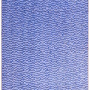 Contemporary American Hooked Rug — Blue Geometric Pattern