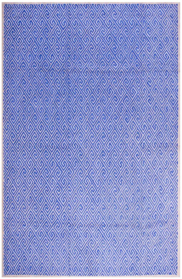 Contemporary american hooked rug — blue geometric pattern