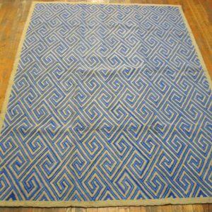 Contemporary American Hooked Rug — Blue Geometric Pattern - detail view 1