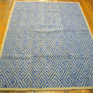 Contemporary American Hooked Rug — Blue Geometric Pattern - detail view 2