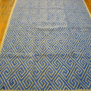 Contemporary American Hooked Rug — Blue Geometric Pattern - detail view 4