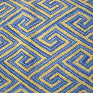 Contemporary American Hooked Rug — Blue Geometric Pattern - detail view 5