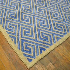Contemporary American Hooked Rug — Blue Geometric Pattern - detail view 7