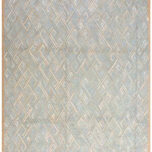 Contemporary American Hooked Rug — Blue Geometric Pattern