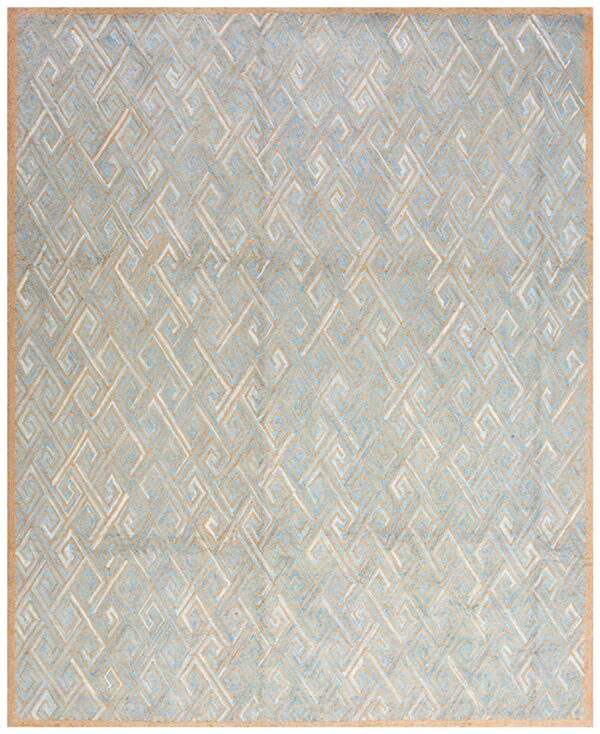 Contemporary american hooked rug — blue geometric pattern