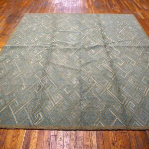 Contemporary American Hooked Rug — Blue Geometric Pattern - detail view 1
