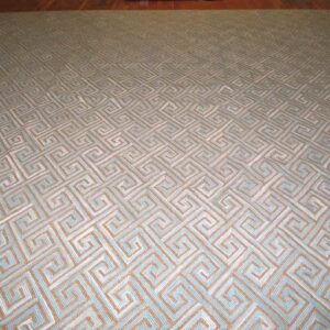 Contemporary American Hooked Rug — Blue Geometric Pattern - detail view 3