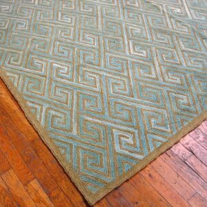 Contemporary American Hooked Rug — Blue Geometric Pattern - detail view 5