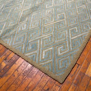 Contemporary American Hooked Rug — Blue Geometric Pattern - detail view 7