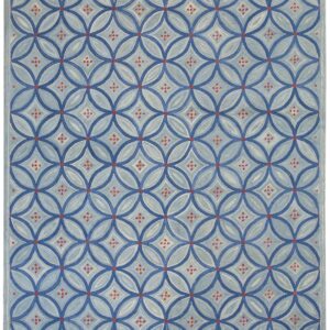 Contemporary American Hooked Rug 6'Ã—9' â€” Blue Interlocking Circle Pattern