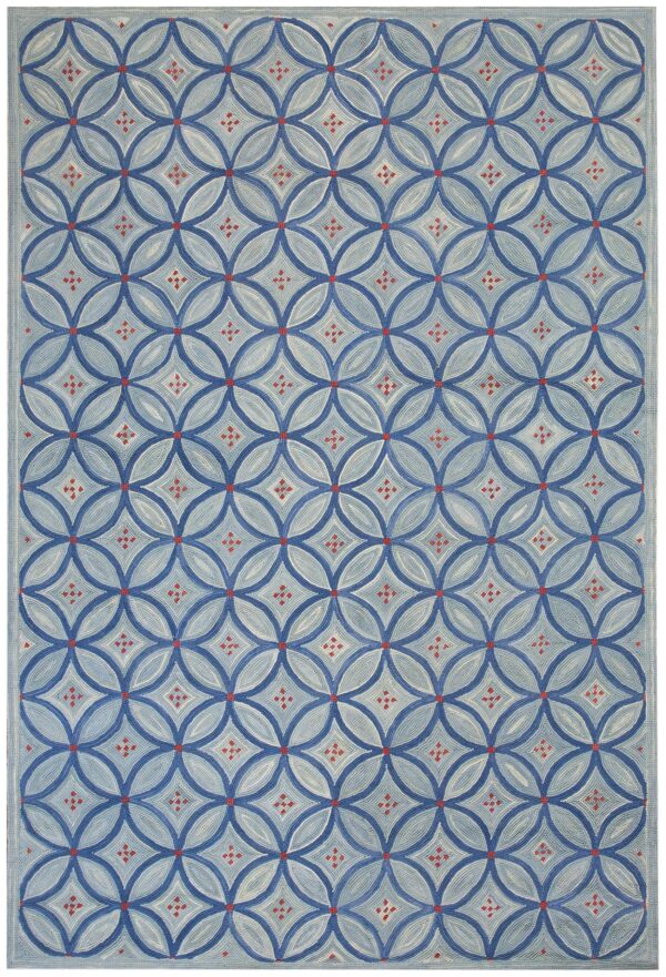 Contemporary american hooked rug 6'ã—9' â€” blue interlocking circle pattern