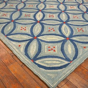 Contemporary American Hooked Rug 6'Ã—9' â€” Blue Interlocking Circle Pattern - detail view 3