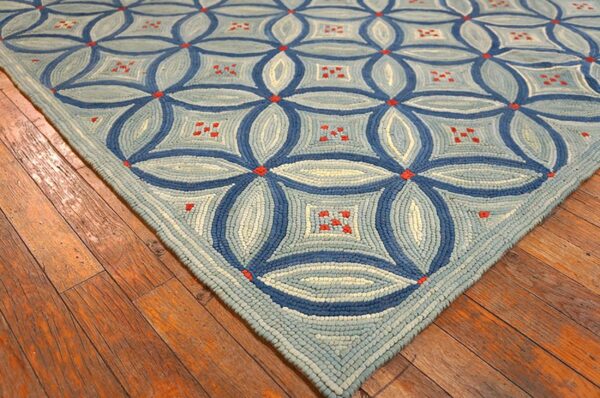 Contemporary american hooked rug 6'ã—9' â€” blue interlocking circle pattern - detail view 3
