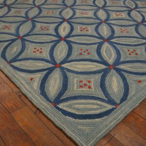 Contemporary American Hooked Rug 6'Ã—9' â€” Blue Interlocking Circle Pattern - detail view 4