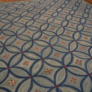 Contemporary American Hooked Rug 6'Ã—9' â€” Blue Interlocking Circle Pattern - detail view 5