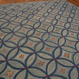Contemporary American Hooked Rug 6'Ã—9' â€” Blue Interlocking Circle Pattern - detail view 6