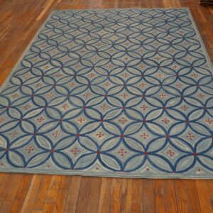 Contemporary American Hooked Rug 6'Ã—9' â€” Blue Interlocking Circle Pattern - detail view 7