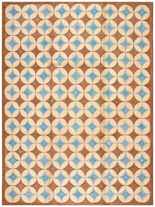 Contemporary american hooked rug — brown circles pattern