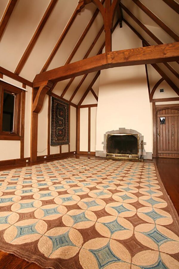 Contemporary american hooked rug — brown circles pattern - detail view 1