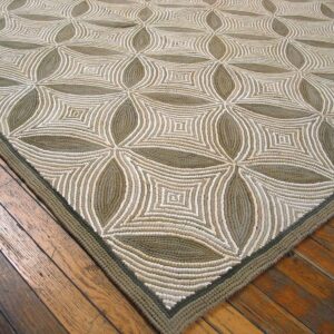 Contemporary American Hooked Rug — Brown Geometric Pattern - detail view 2