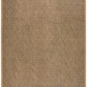 Contemporary American Hooked Rug 6'×9' — Brown Wool & Jute Greek Key