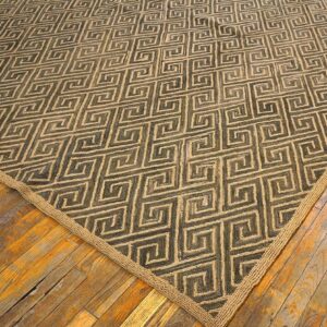 Contemporary American Hooked Rug 6'×9' — Brown Wool & Jute Greek Key - detail view 9