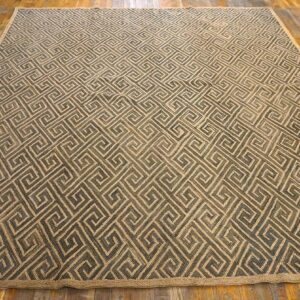 Contemporary American Hooked Rug 6'×9' — Brown Wool & Jute Greek Key - detail view 1