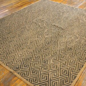 Contemporary American Hooked Rug 6'×9' — Brown Wool & Jute Greek Key - detail view 2