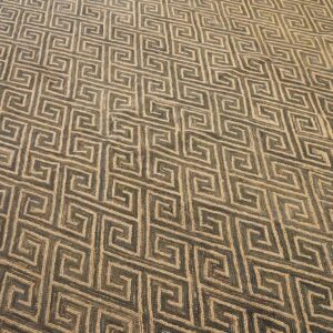 Contemporary American Hooked Rug 6'×9' — Brown Wool & Jute Greek Key - detail view 3