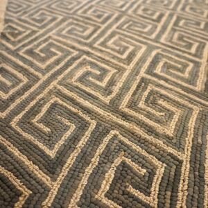 Contemporary American Hooked Rug 6'×9' — Brown Wool & Jute Greek Key - detail view 4