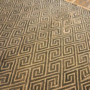 Contemporary American Hooked Rug 6'×9' — Brown Wool & Jute Greek Key - detail view 5