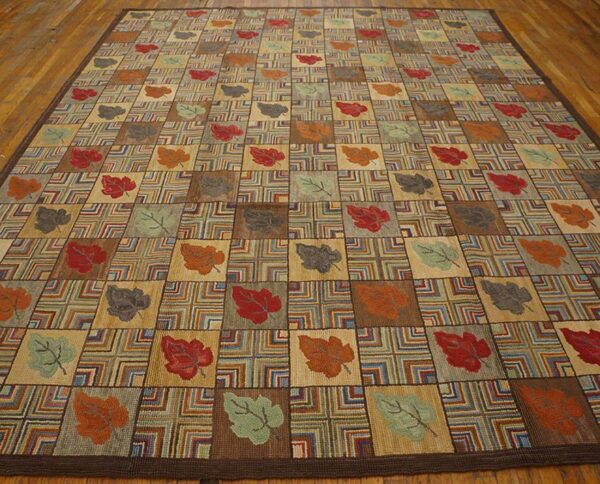 Contemporary american hooked rug 9'×12' (274×365 cm) — folk art style 2 Contemporary american hooked rug 9'×12' (274×365 cm) — folk art style - detail view 1