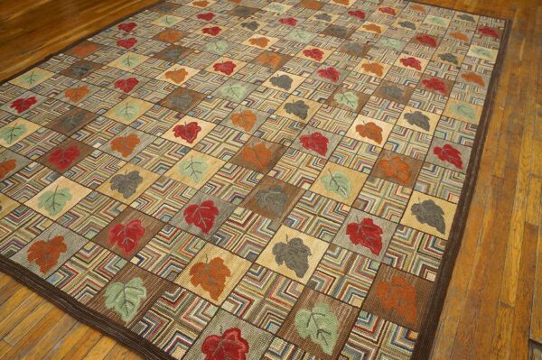 Contemporary american hooked rug 9'×12' (274×365 cm) — folk art style 4 Contemporary american hooked rug 9'×12' (274×365 cm) — folk art style - detail view 3