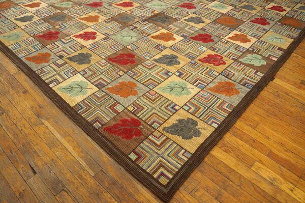 Contemporary american hooked rug 9'×12' (274×365 cm) — folk art style 7 Contemporary american hooked rug 9'×12' (274×365 cm) — folk art style - detail view 6