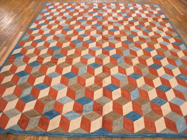 Contemporary american hooked rug — colorful 3-d cubes pattern - detail view 1