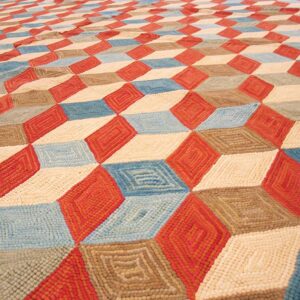 Contemporary American Hooked Rug — Colorful 3-D Cubes Pattern - detail view 2