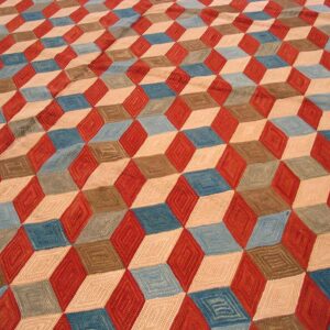 Contemporary American Hooked Rug — Colorful 3-D Cubes Pattern - detail view 3
