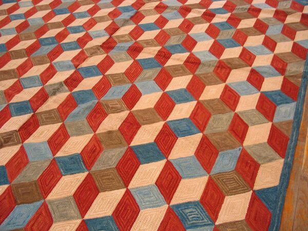 Contemporary american hooked rug — colorful 3-d cubes pattern - detail view 3