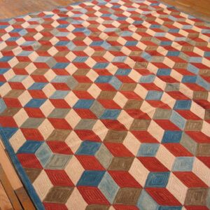 Contemporary American Hooked Rug — Colorful 3-D Cubes Pattern - detail view 4