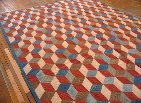 Contemporary american hooked rug — colorful 3-d cubes pattern - detail view 4